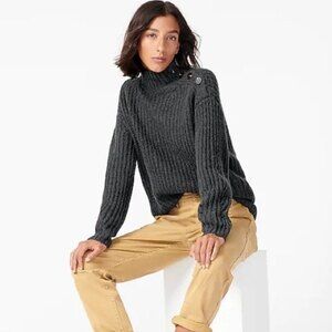 Gray J. Crew Alpaca-Blend Button-Shoulder Turtleneck Sweater (NWT)